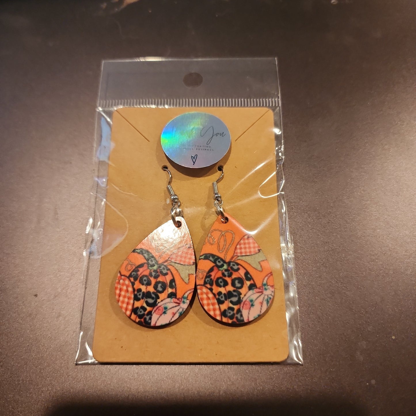 Printed pumpkin teardrop earrings