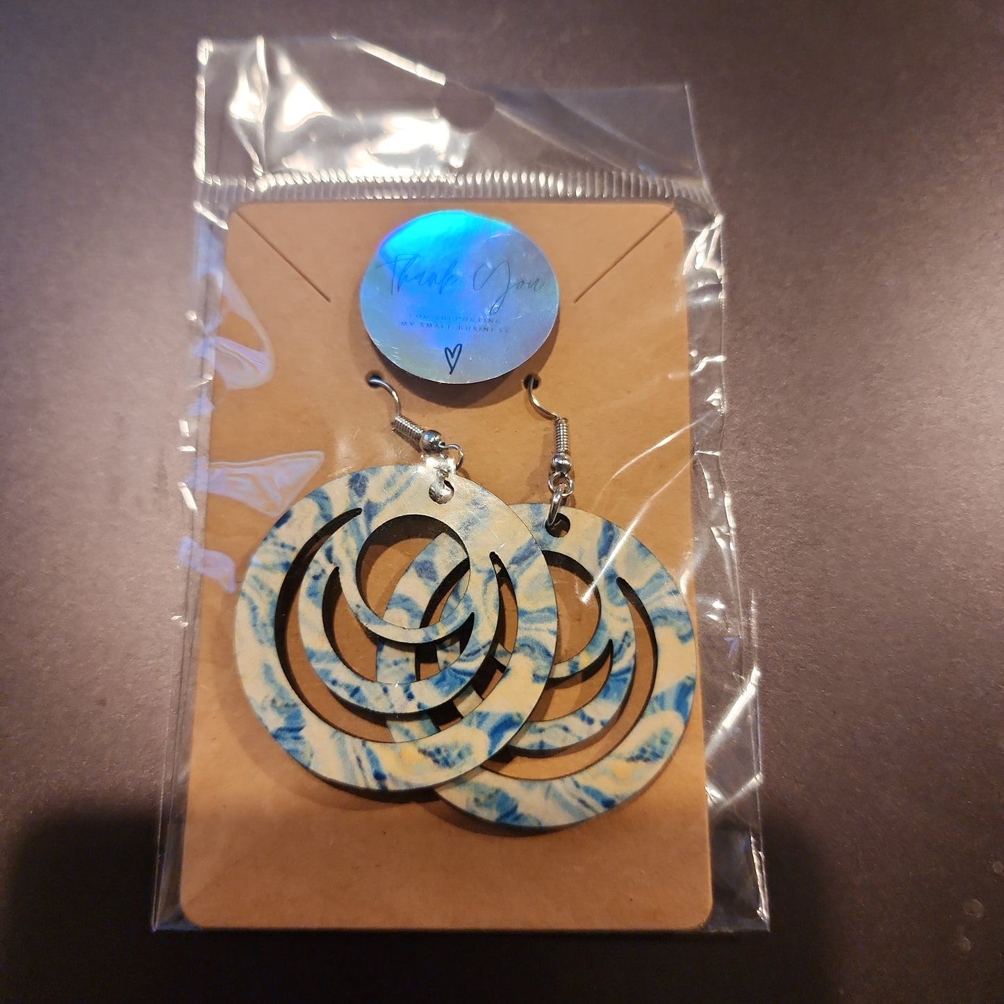 Blue marble circle earrings