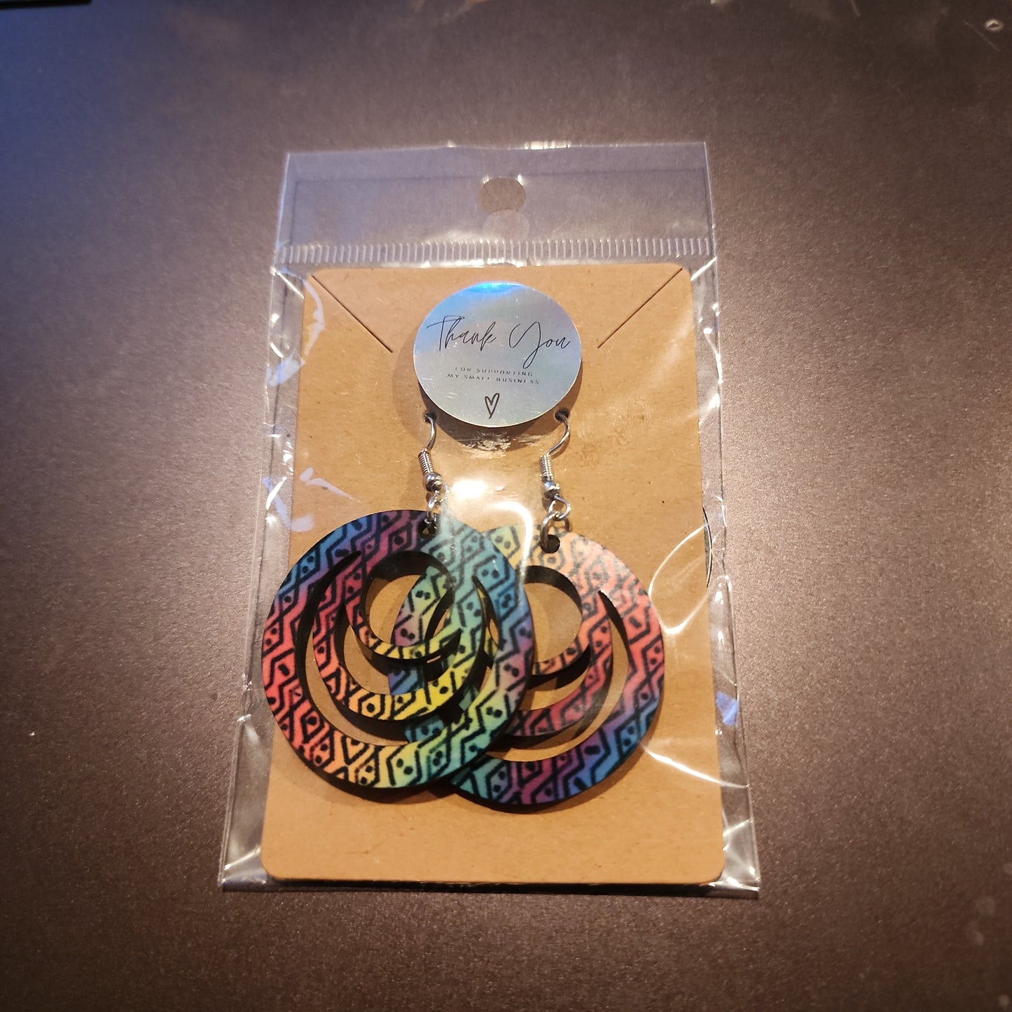 Aztec rainbow circle earrings