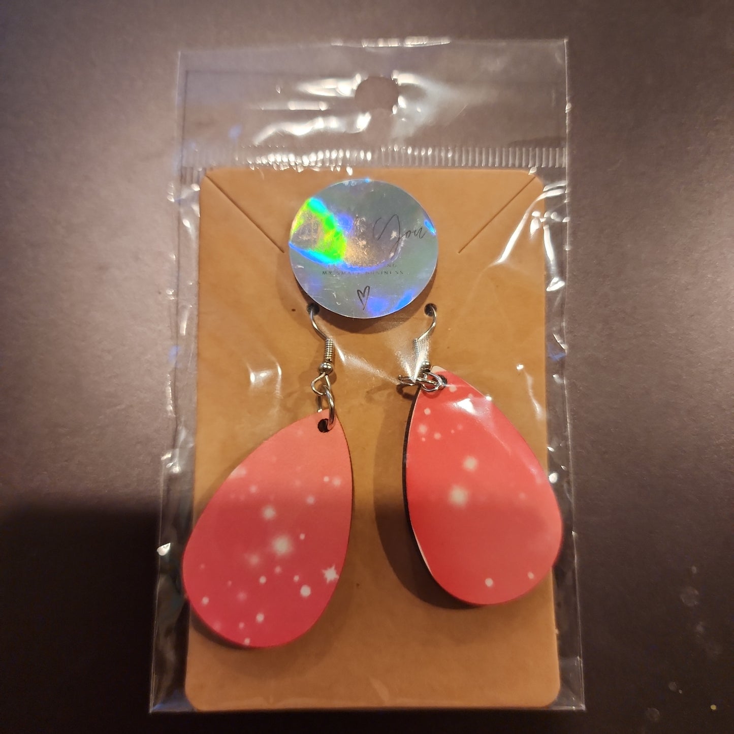 Pink galaxy with stars teardrop earrings