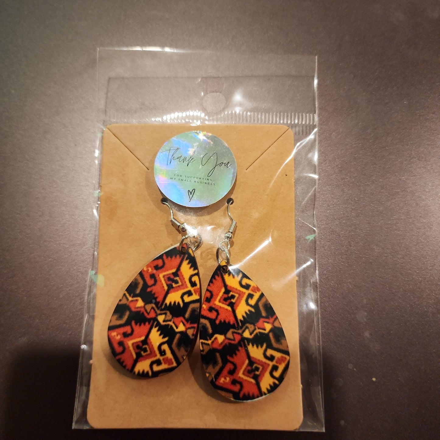 Yellow and red aztec earrings