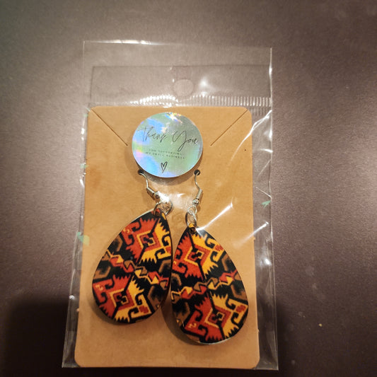 Yellow and red aztec earrings