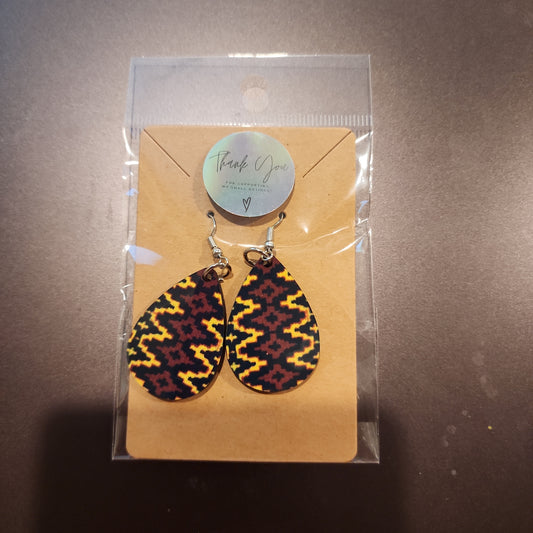 Maroon and yellow aztec earrings