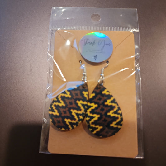 Brown and yellow aztec earrings