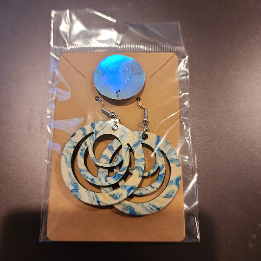 Blue marble circle earrings