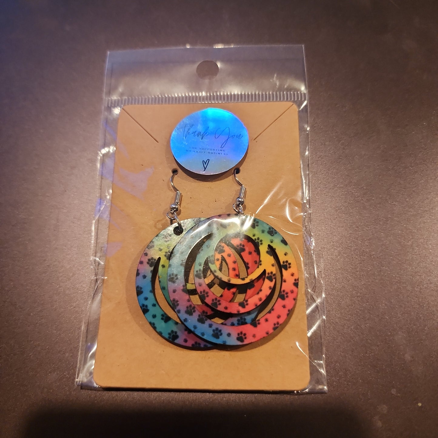 Rainbow paw circle earrings