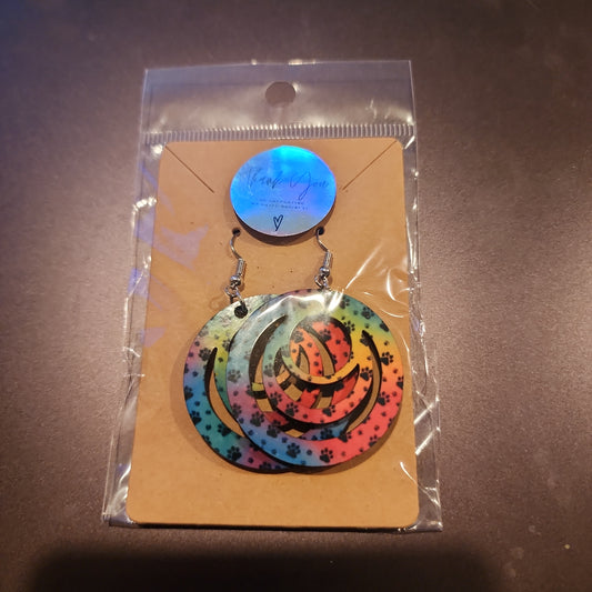 Rainbow paw circle earrings