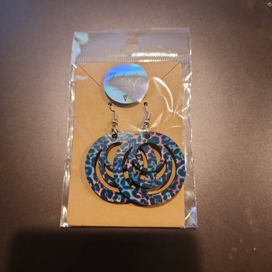 Rainbow cheetah circle earrings
