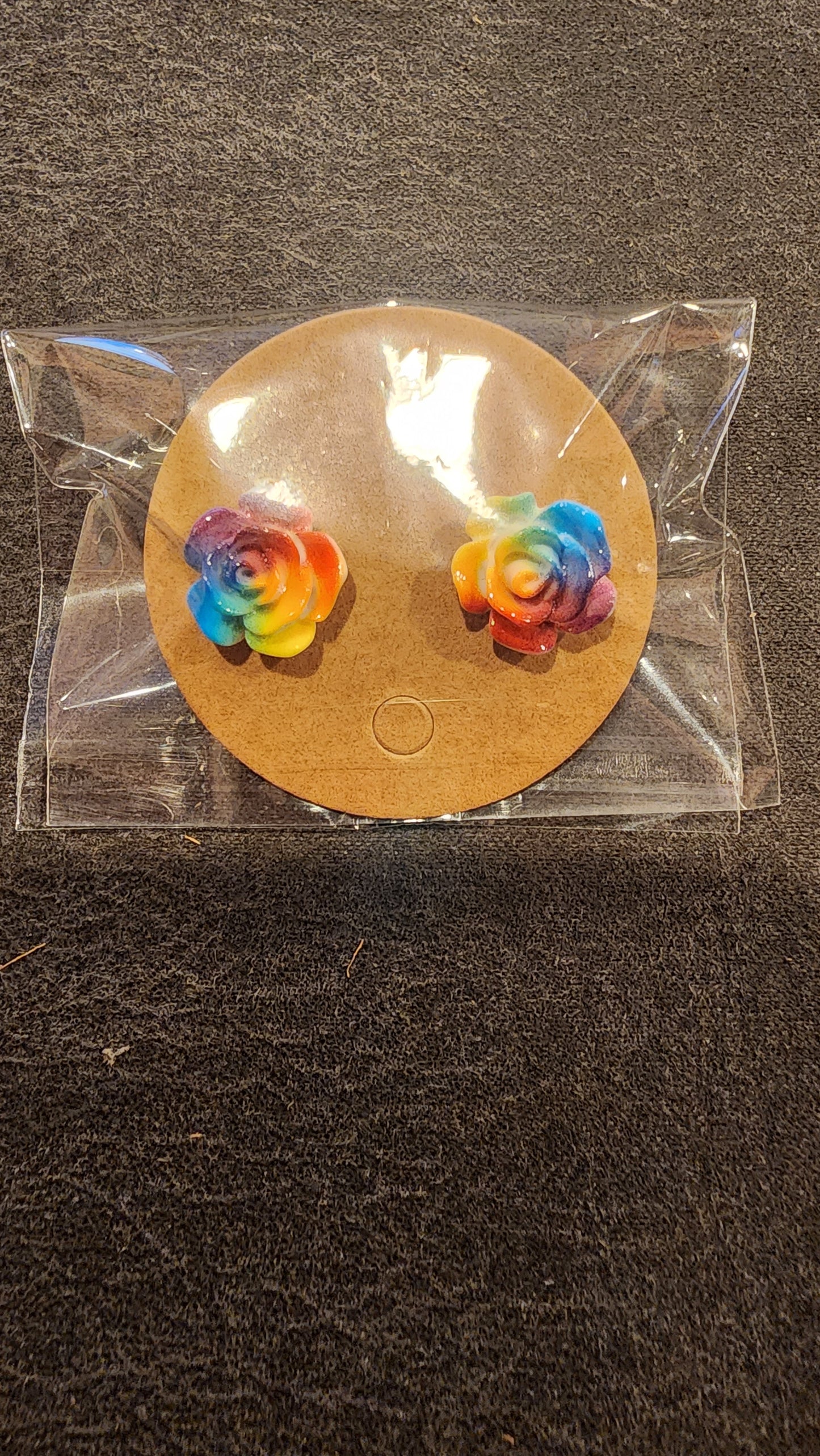 Rainbow rose studs