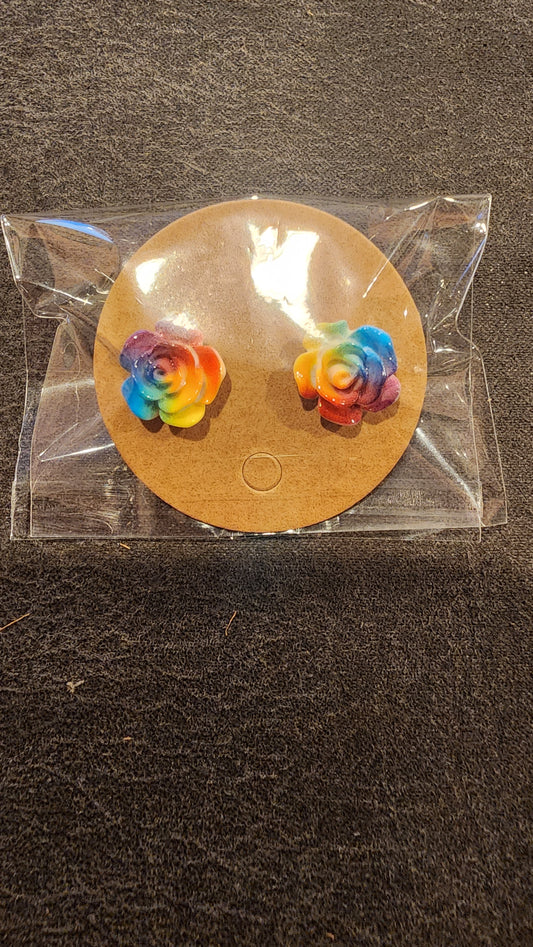 Rainbow rose studs