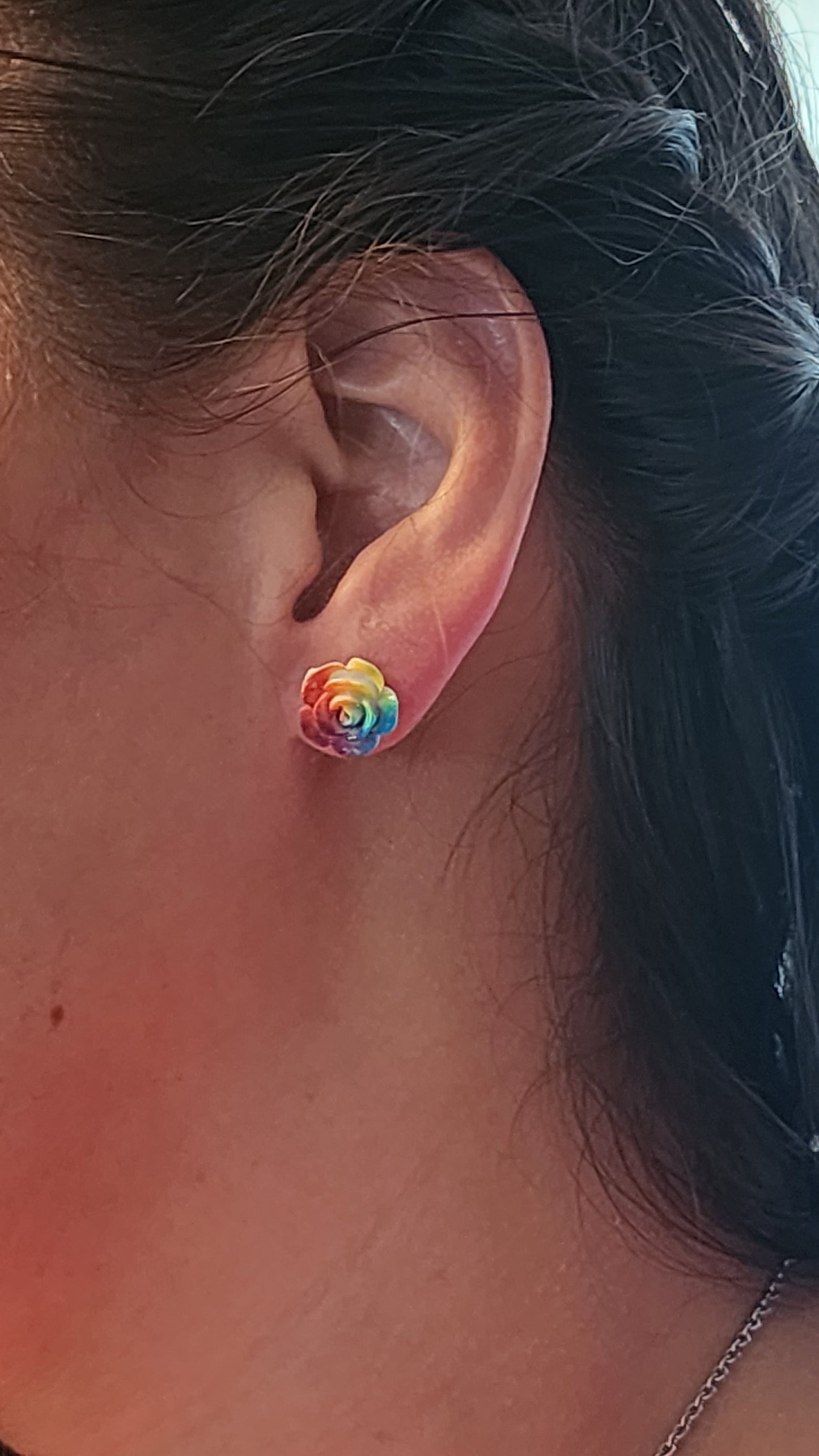 Rainbow rose studs