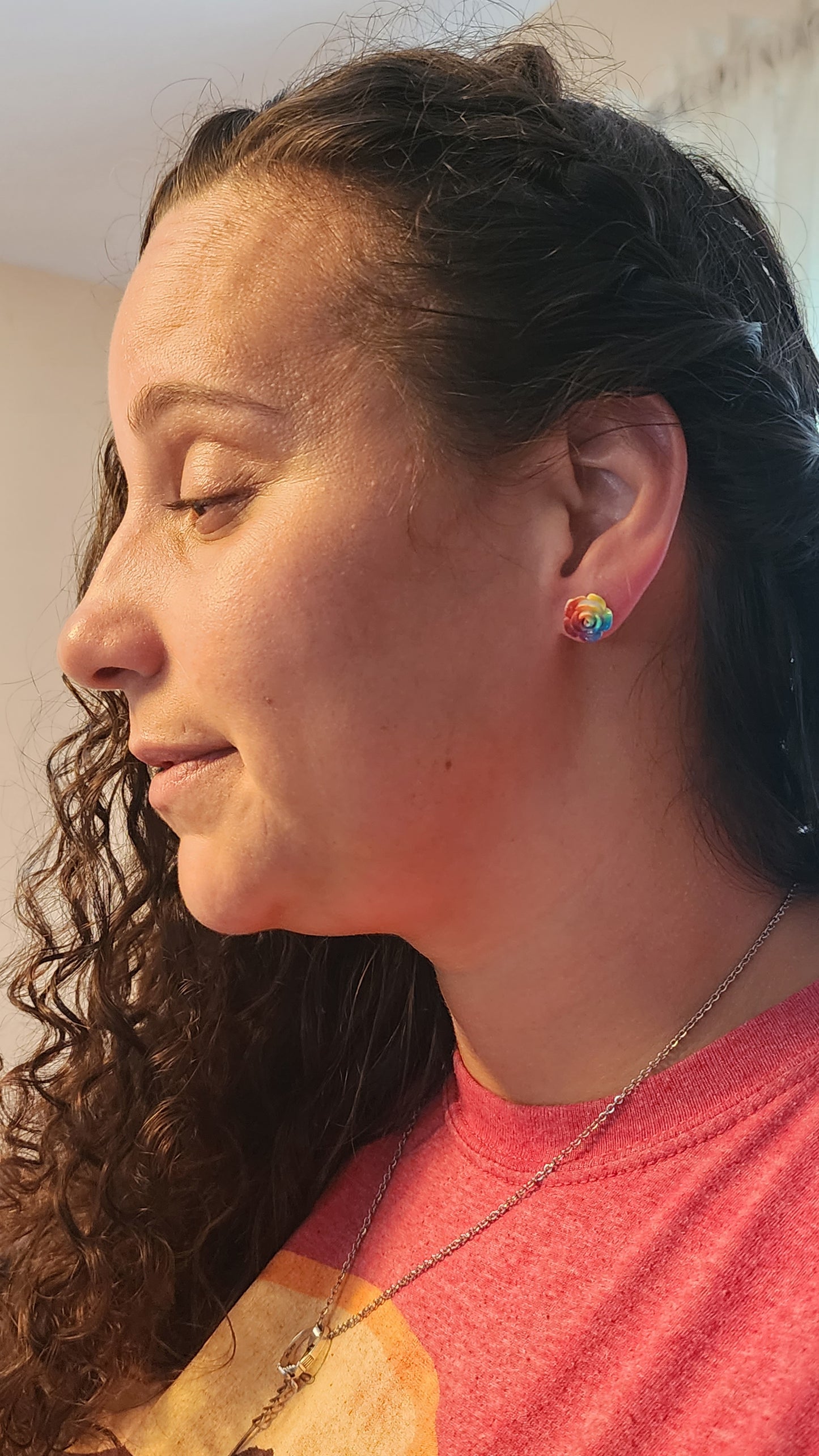 Rainbow rose studs